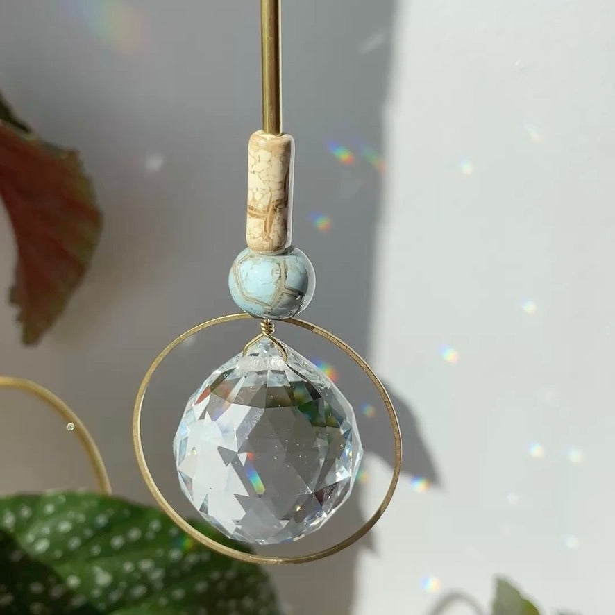 Suncatcher Bubble blau weiß Marmor / Lichtfänger / Fensterkristall / Prisma