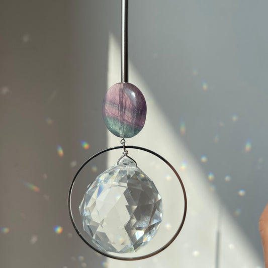 Suncatcher Flourit / Lichtfänger / Fensterkristall / Silber