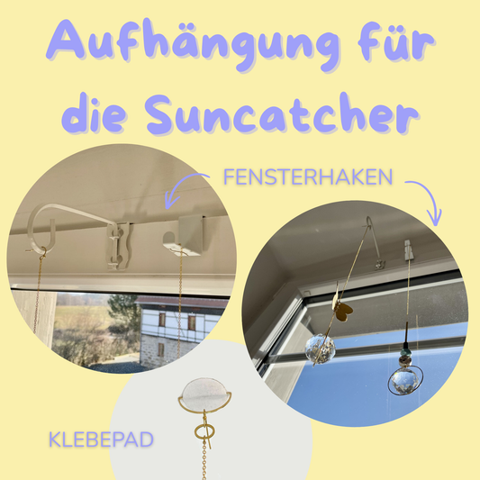 Aufhängung für Sonnenfänger, Suncatcher am Fenster aufhängen, Wandhalter für Deko, Haken, -Lichtfänger anhängen. Sonne ist Liebe