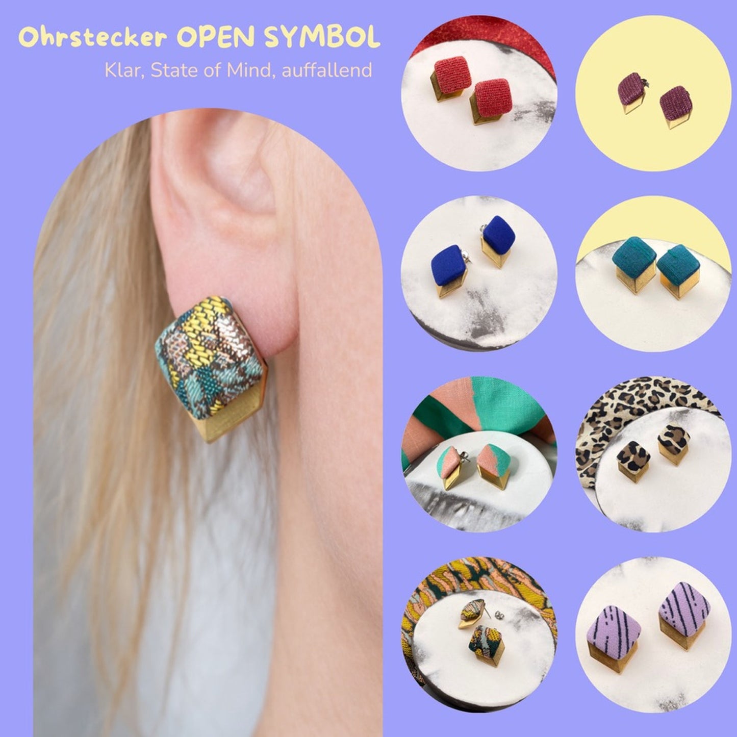 Ohrstecker Open Symbol .  Orangegelber Seide . Sillow