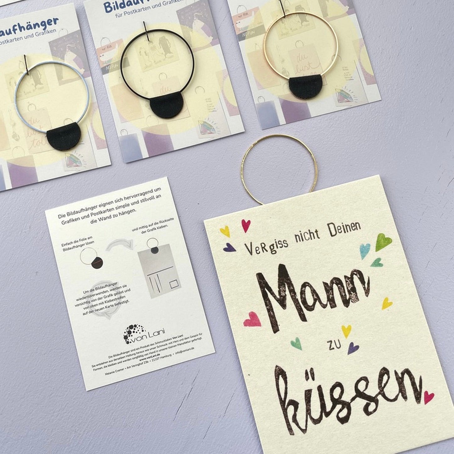 Bildaufhänger zum Postkarten aufhängen Kreis groß/ Wohndeko / Galerie